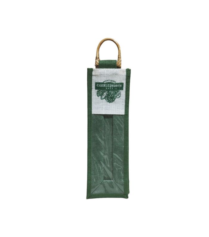 Green Hessian Single Wine Bag With Custom Print