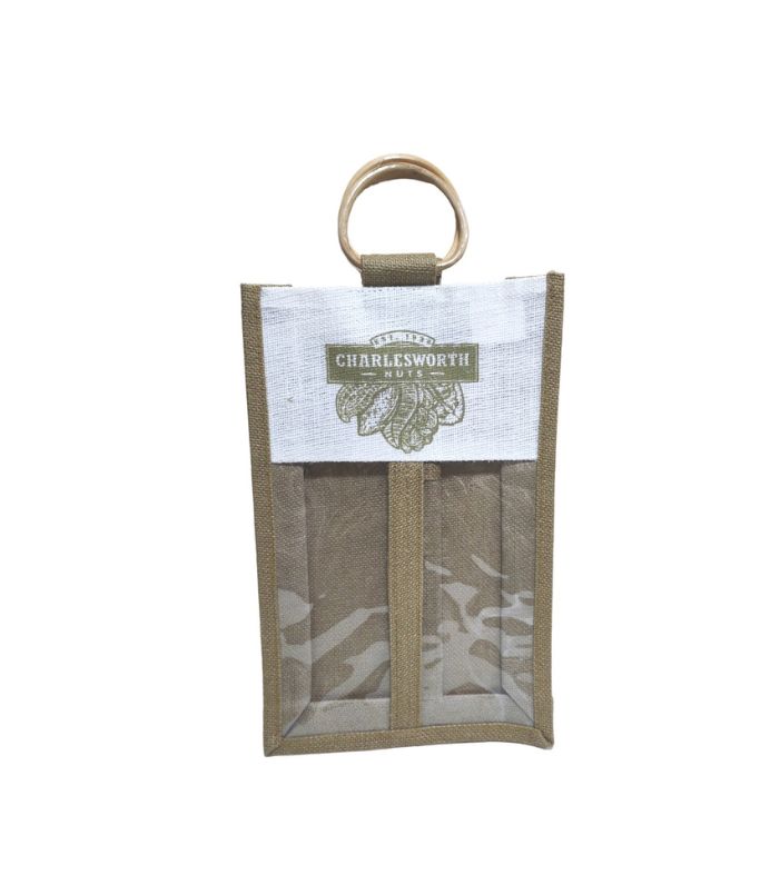 Khaki Jute Double Wine Bag With Custom Print