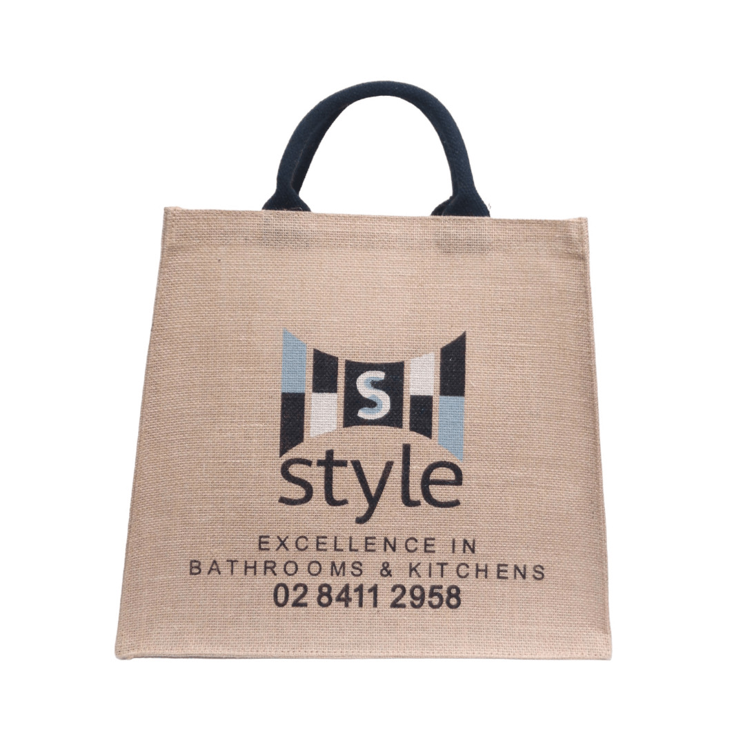 Branded Hessian Bag With Short Coloured Handle