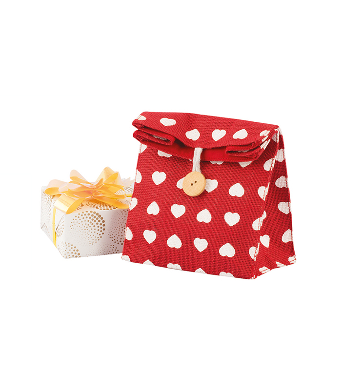 Little Hearts Hessian Gift Bags With Button