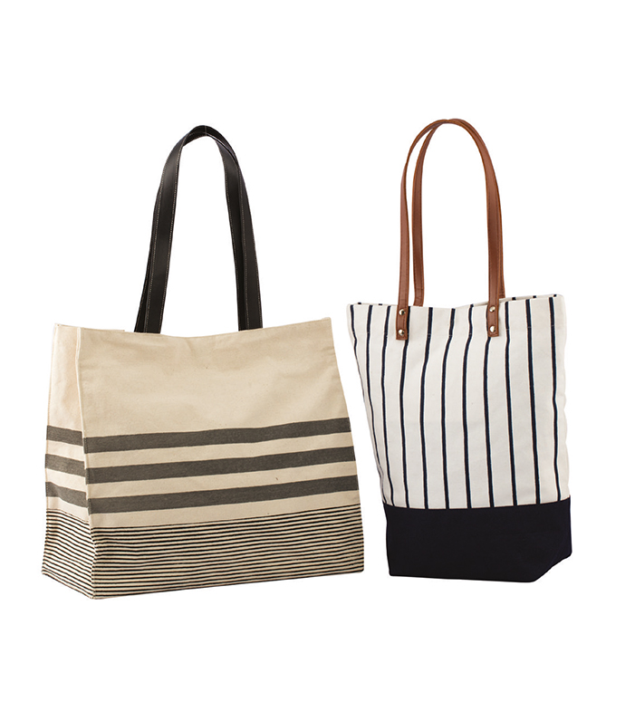 Stylish Canvas Striped Handbags With Luxurious Handles