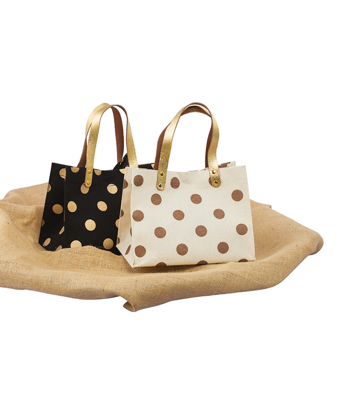 Polka Dots Canvas Handbags With Gold Handles
