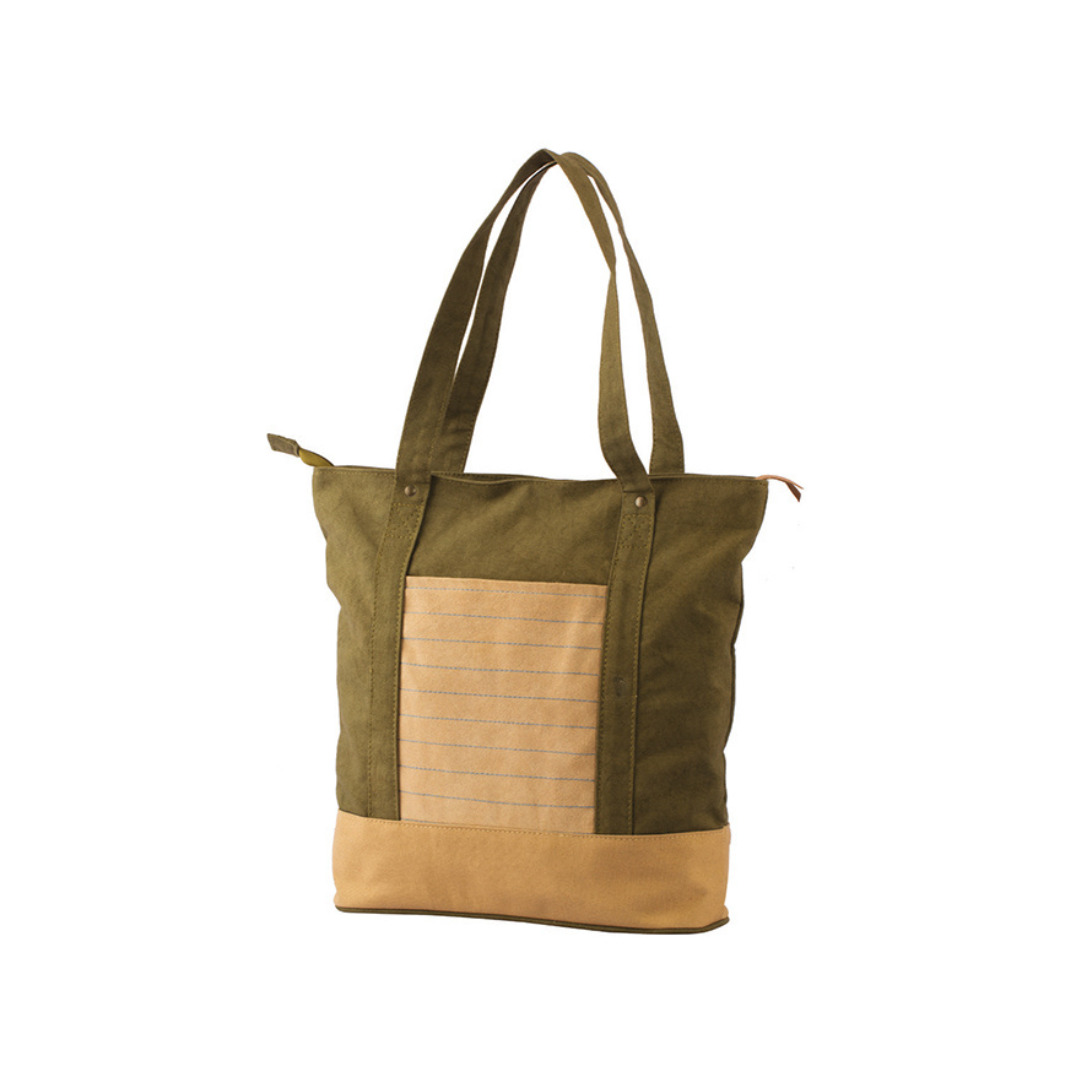 Canvas And Leather Suede Carry Bag With Zipper