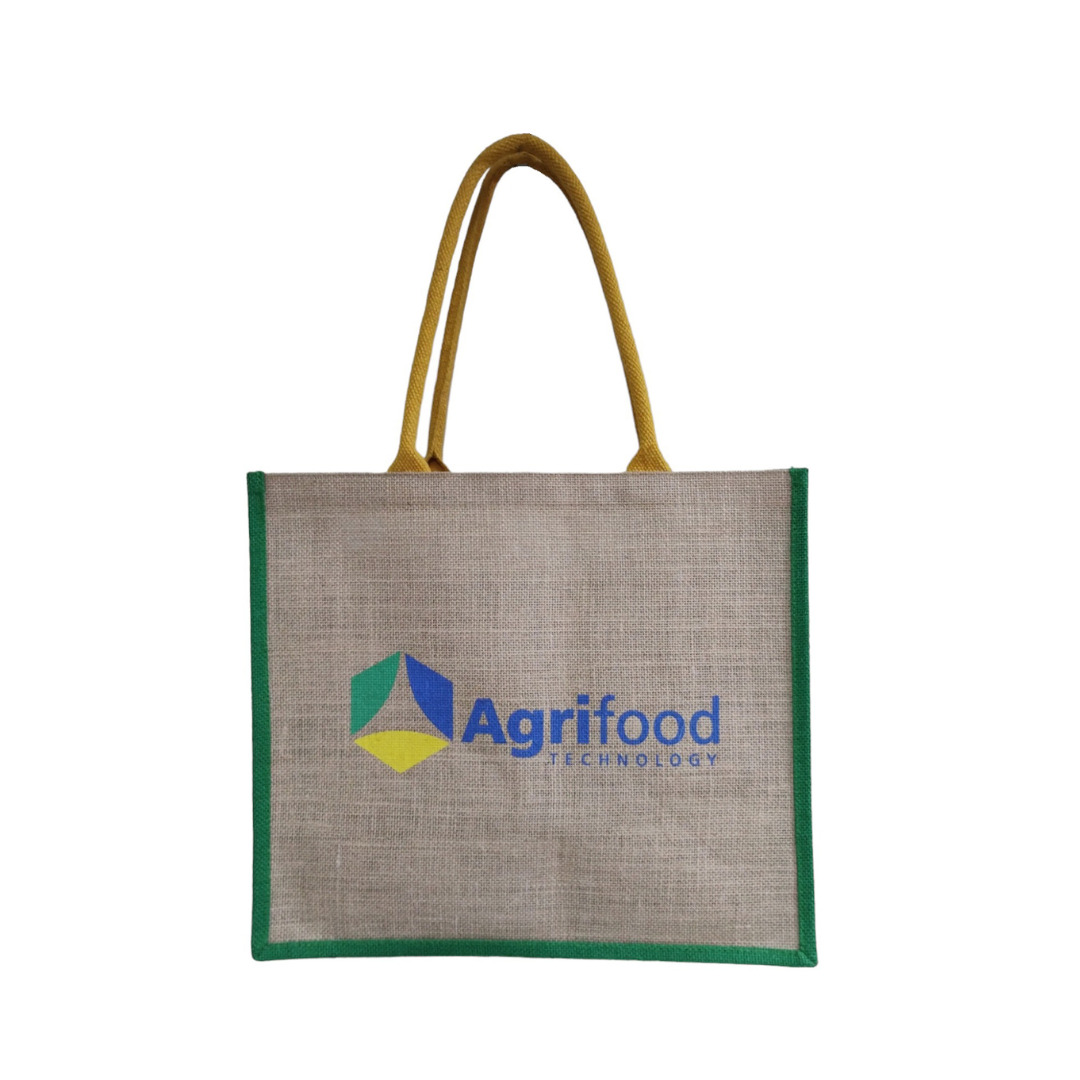 Hessian Bag With Logo And Coloured Gusset/Handle