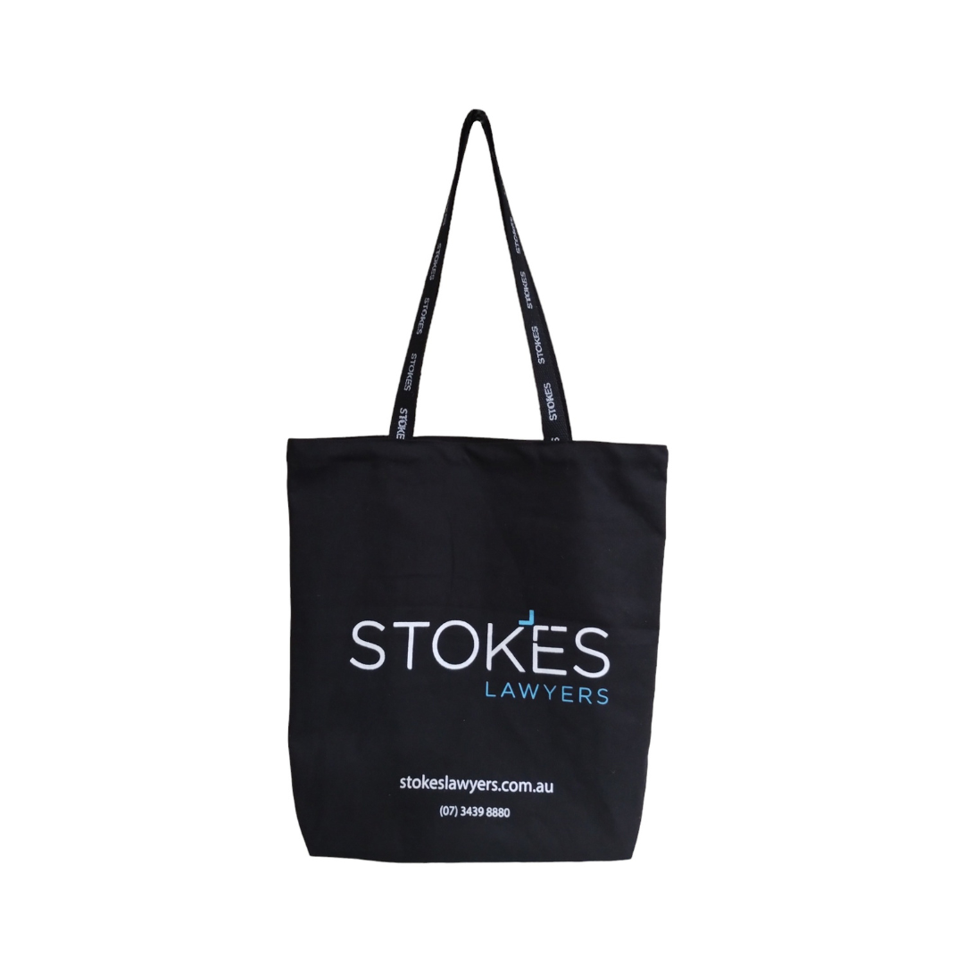 Black Canvas Bag with Logo and Printed Handle