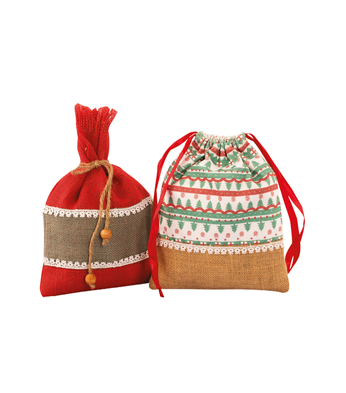 Lace And Print Christmas Gift Bags
