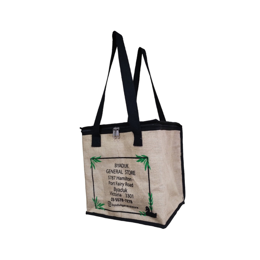 Square Jute Cooler Bag With Lid And Logo