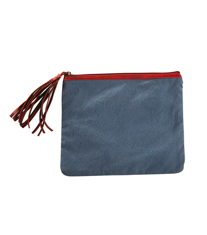 Washed Cotton Clutch Bag With Leather Detail