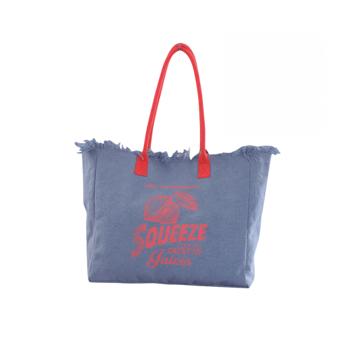 Canvas Bag With Washed-Weathered Effect And Fringe