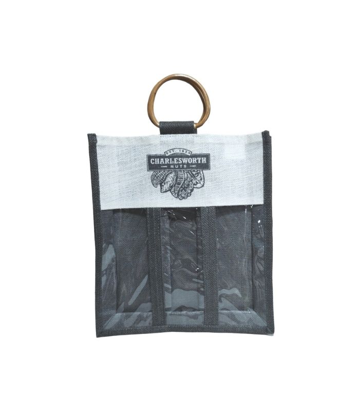 Charcoal Hessian Triple Wine Bag With Custom Print