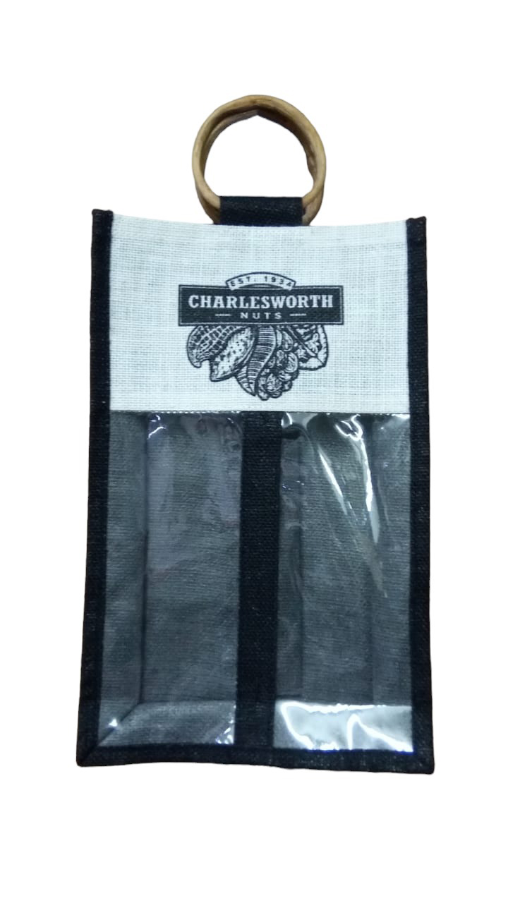 Black Double Wine Bottle Bag With Custom Printing